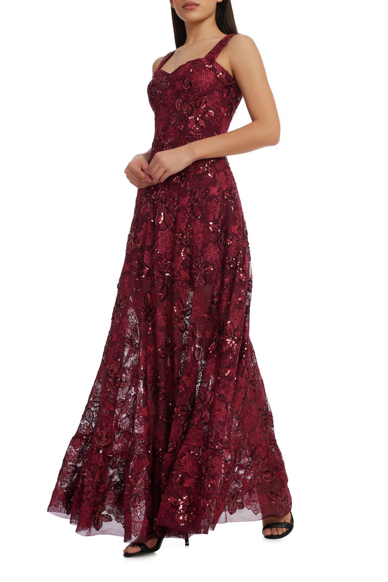 Anabel Floral Sequin Fit & Flare Gown, Alternate, color, PORT