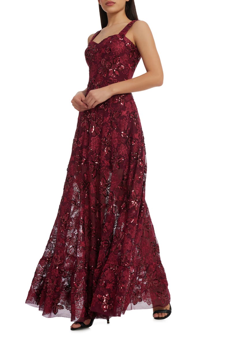 Dress the Population Anabel Floral Sequin Fit & Flare Gown, Alternate, color, Port