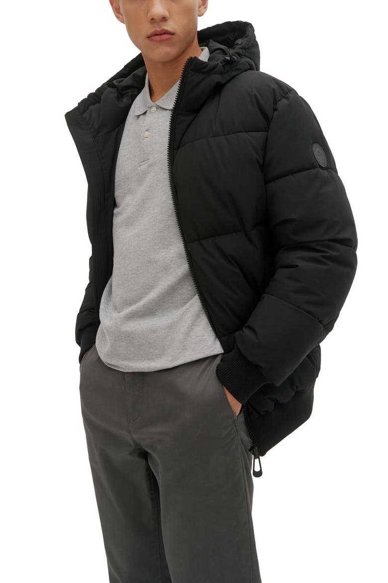 Gunnar Hooded Puffer Bomber Jacket, Alternate, color, BLACK