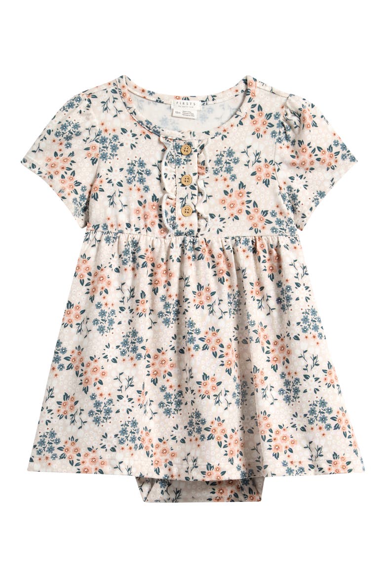 Spring Flowers Cotton Blend Dress & Bloomers Set, Main, color, BEIGE