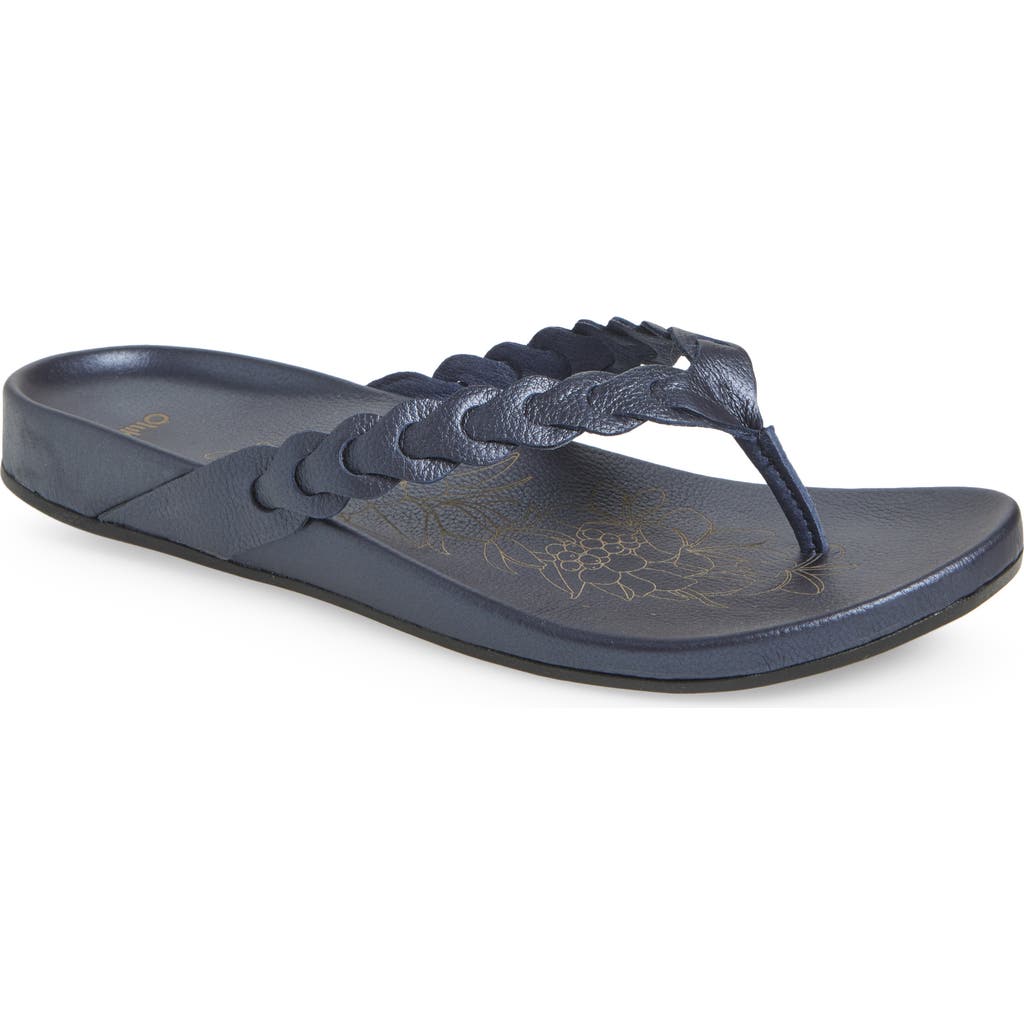 Olukai Lei Leather Flip Flop In Blue