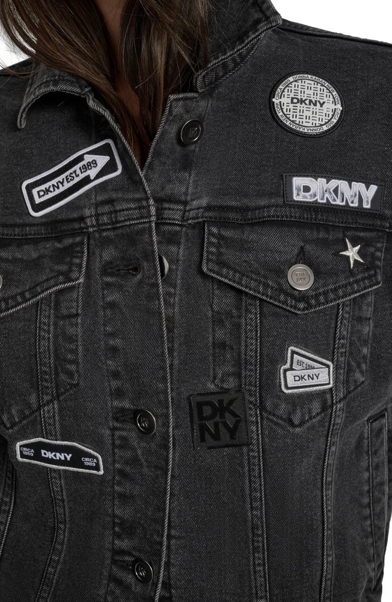 DKNY Logo Patch Denim Trucker Jacket, Alternate, color, Bowery Wash