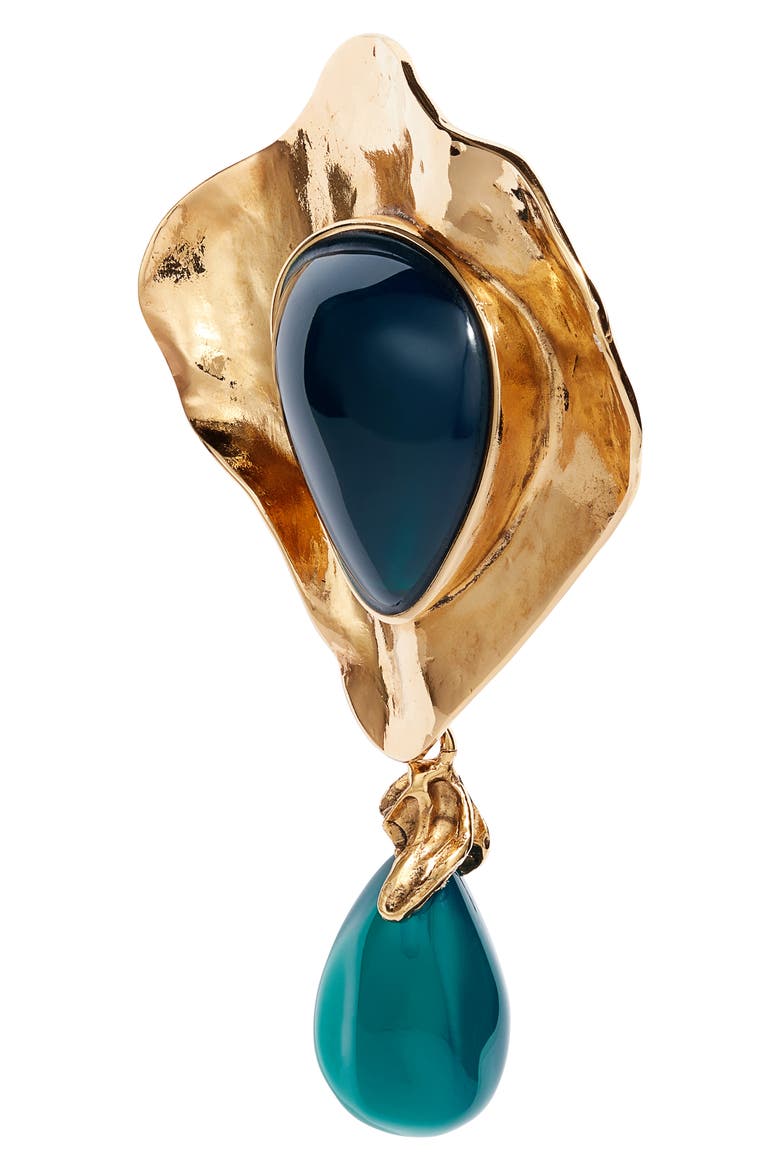 Heart Drop Cabochon Clip-On Earrings, Alternate, color, DARK GREEN/ GOLD