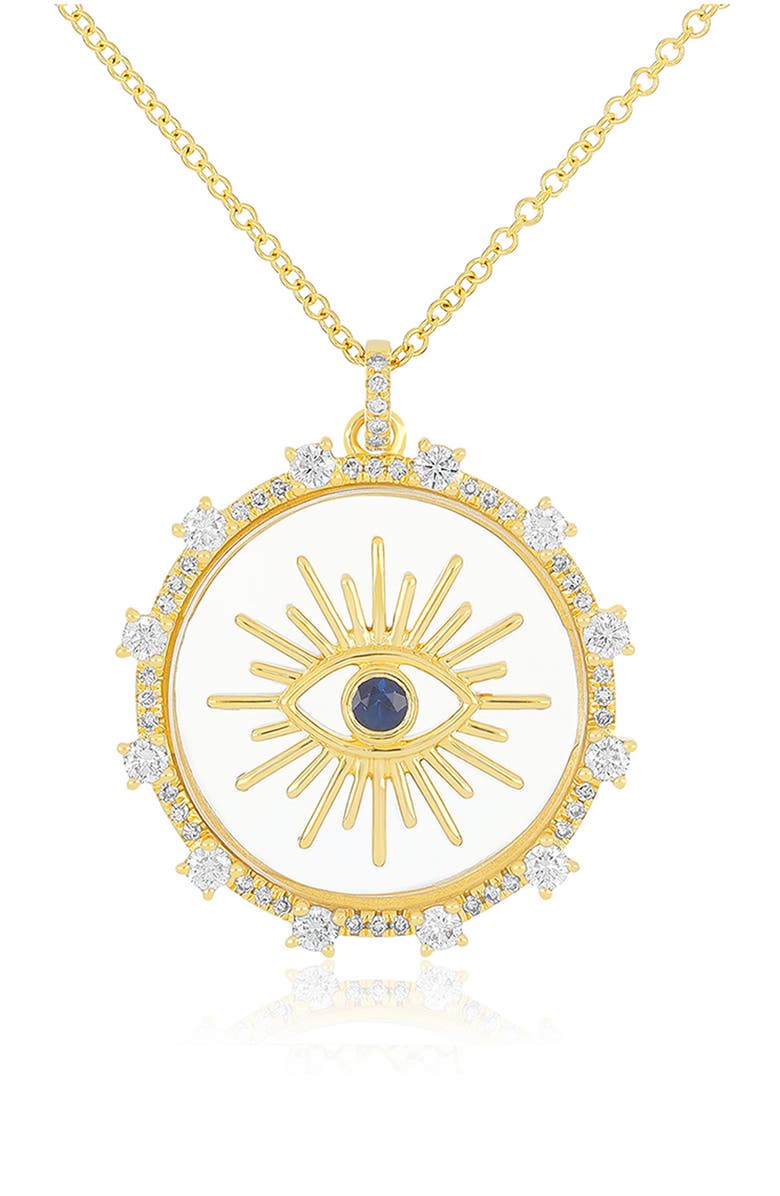 EF Collection 14K Gold Diamond & Sapphire Floating Evil Eye Pendant Necklace, Main, color, 14K Yellow Gold