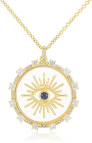 EF Collection 14K Gold Diamond & Sapphire Floating Evil Eye Pendant Necklace