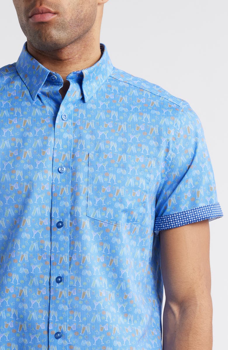 Johnston & Murphy Cocktail Print Short Sleeve Button-Up Shirt, Alternate, color, 