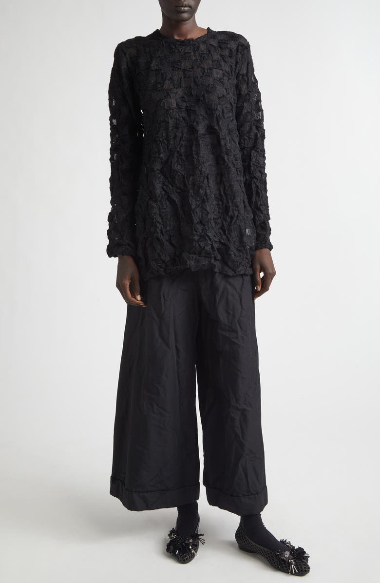 Comme des Garçons Comme des Garçons Raschel Knit Crushed Ruffle Top, Alternate, color, Black