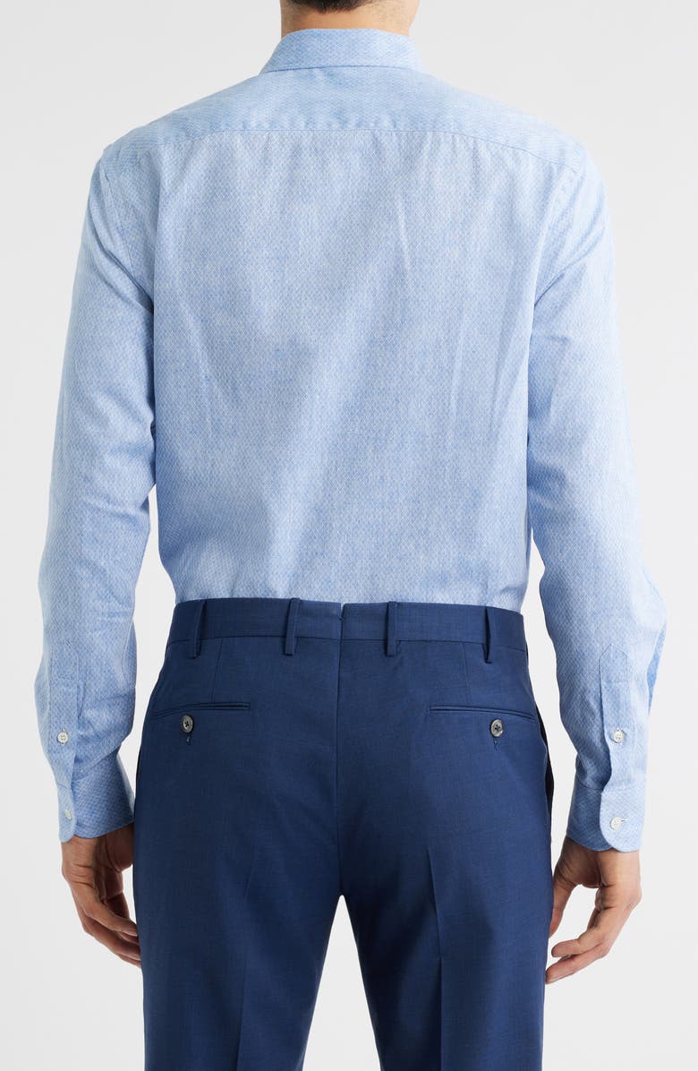 Emporio Armani Microprint Linen & Cotton Sport Shirt, Alternate, color, Blue