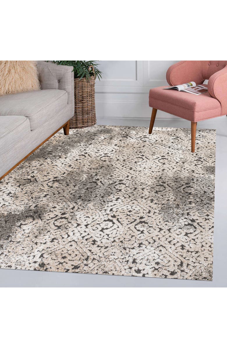 JONATHAN Y Duenas High-Low Shabby Damask Indoor/Outdoor Area Rug, Alternate, color, Cream/Beige/Dark Gray