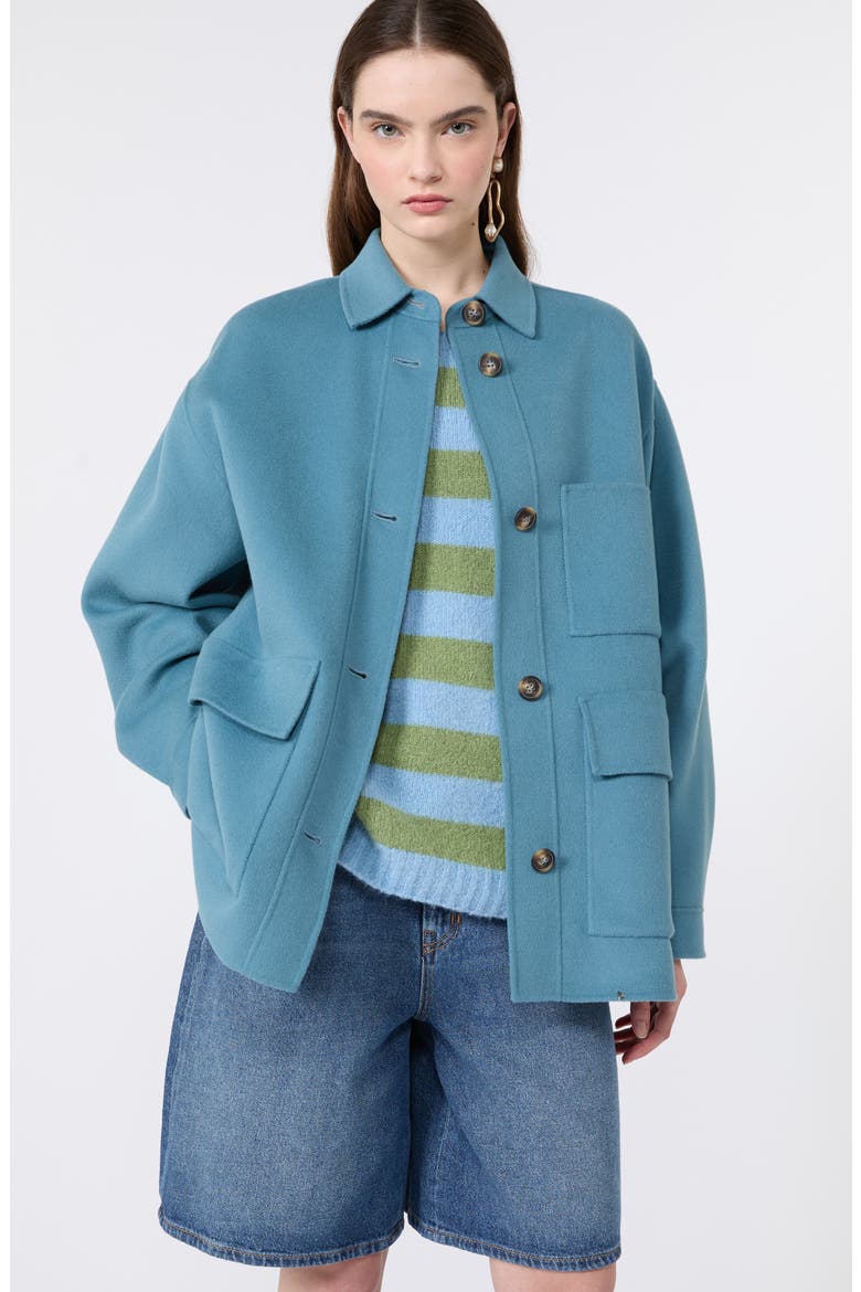 Folk Virgin Wool Blend Short Coat, Alternate, color, LIGHT BLUE