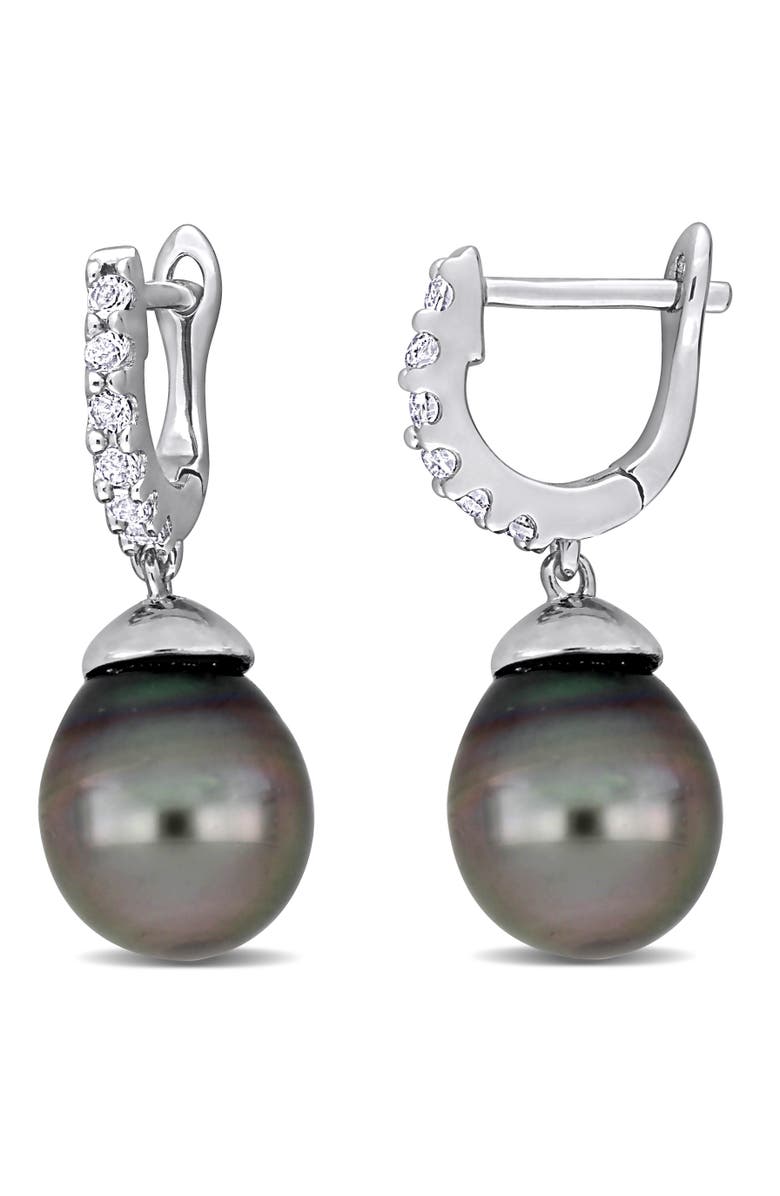 Julianna B. Tahitian Pearl & White Topaz Drop Earrings, Main, color, Tahitian Pearl