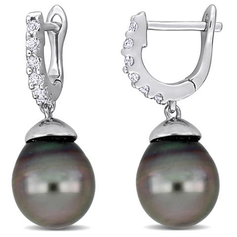 Tahitian Pearl & White Topaz Drop Earrings