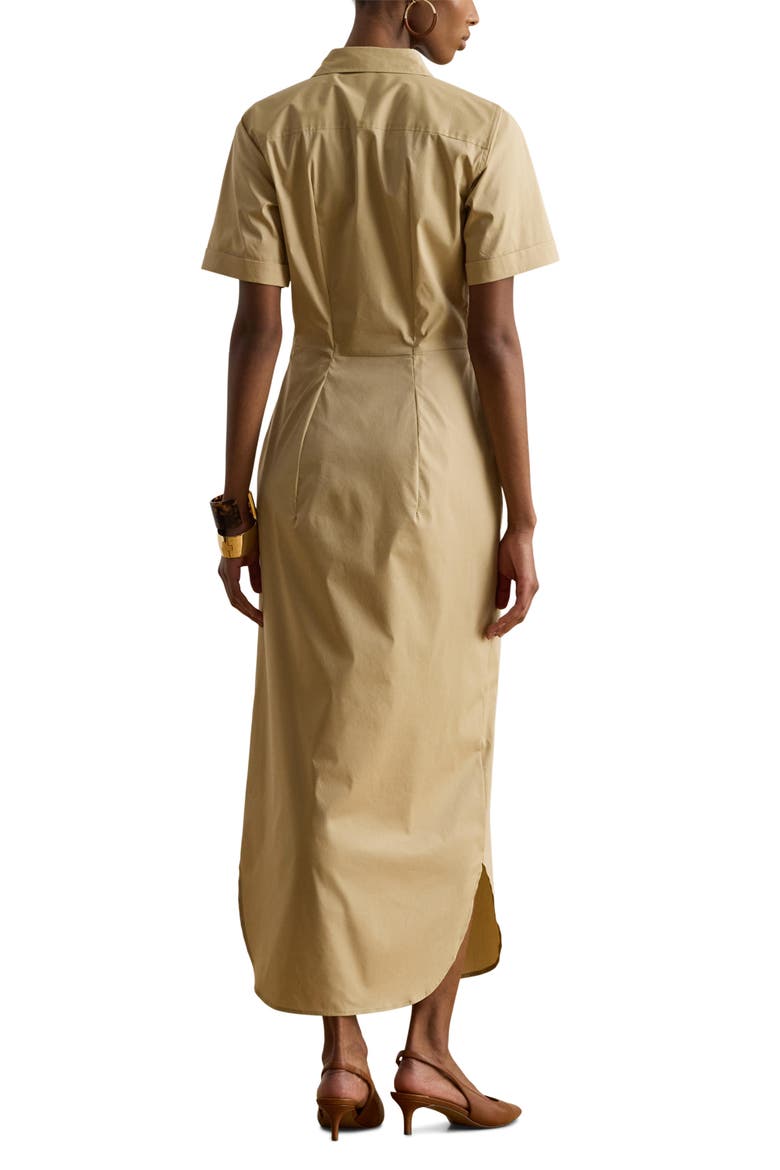 Twist Front Cotton Blend Shirtdress, Alternate, color, BIRCH TAN BEIGE
