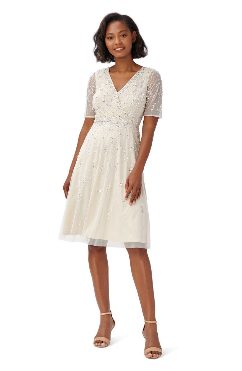 Adrianna Papell Beaded Tea Length Cocktail Dress, Alternate, color, 