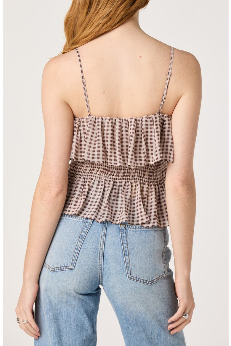 Carmelitha Ditsy Floral Gingham Ruffle Trim Peplum Top, Alternate, color, BROWN GINGHAM