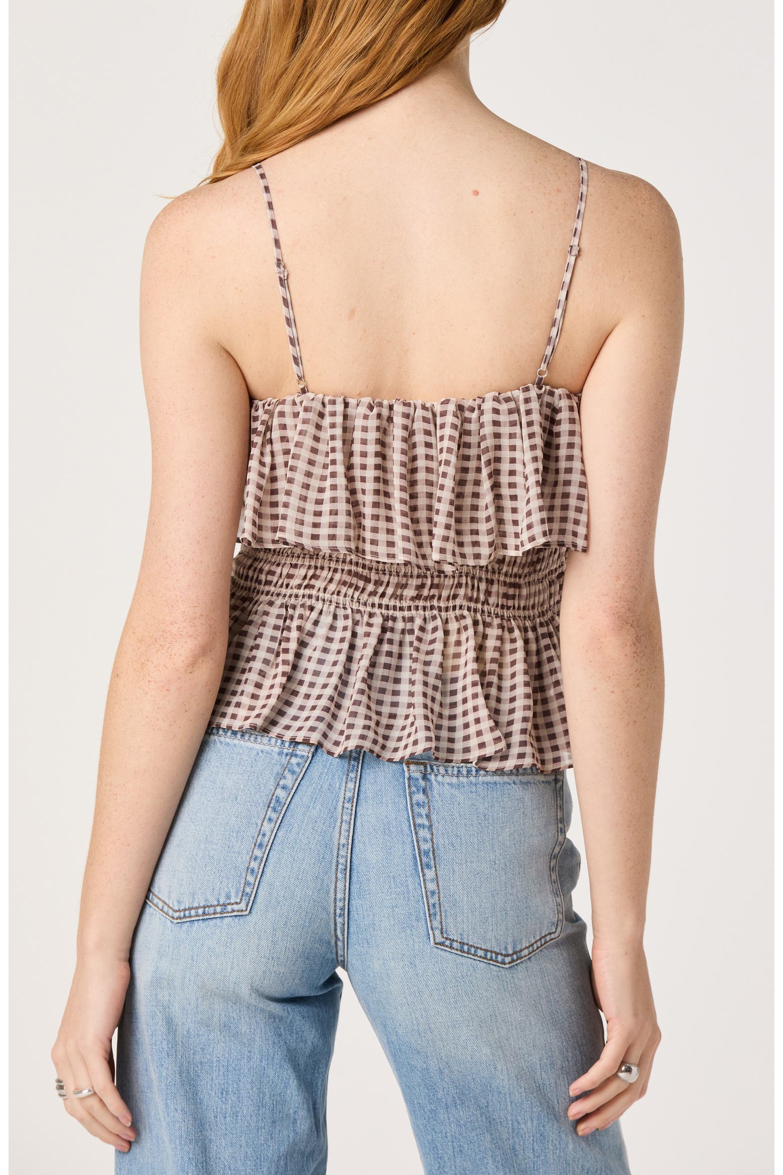 Cod Shipping Lable ASTR the Label Carmelitha Ditsy Floral Gingham Ruffle Trim Peplum Top ...