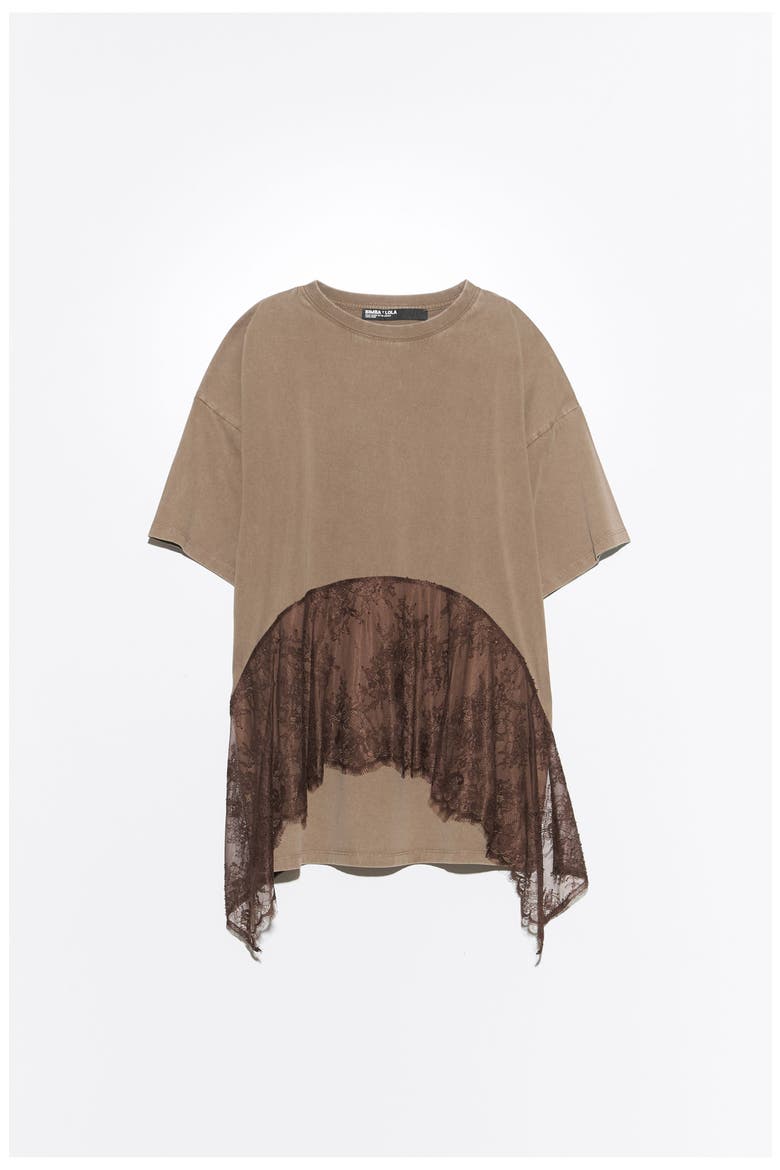 Lace Ruffle Oversized T-shirt, Alternate, color, LIGHT TAUPE