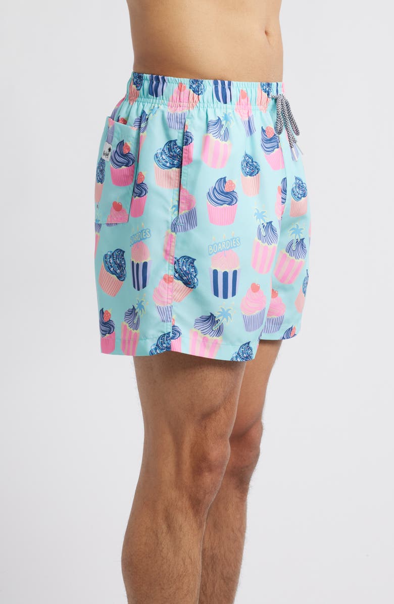 Boardies Celebrations Cupcake Print Mid Length Swim Trunks, Alternate, color, Blue
