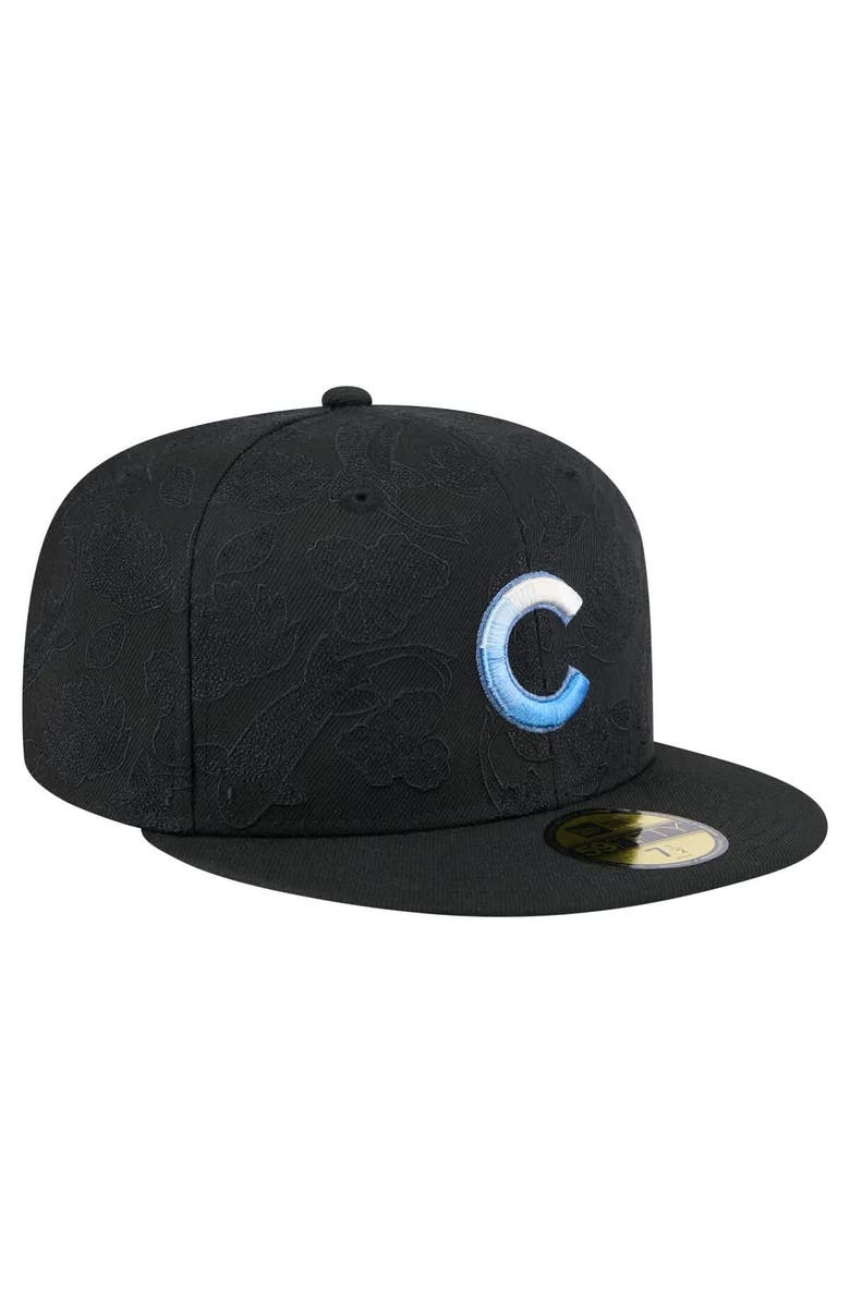 New Era Men's New Era Black Chicago Cubs Tonal Koi 59FIFTY Fitted Hat, Alternate, color,