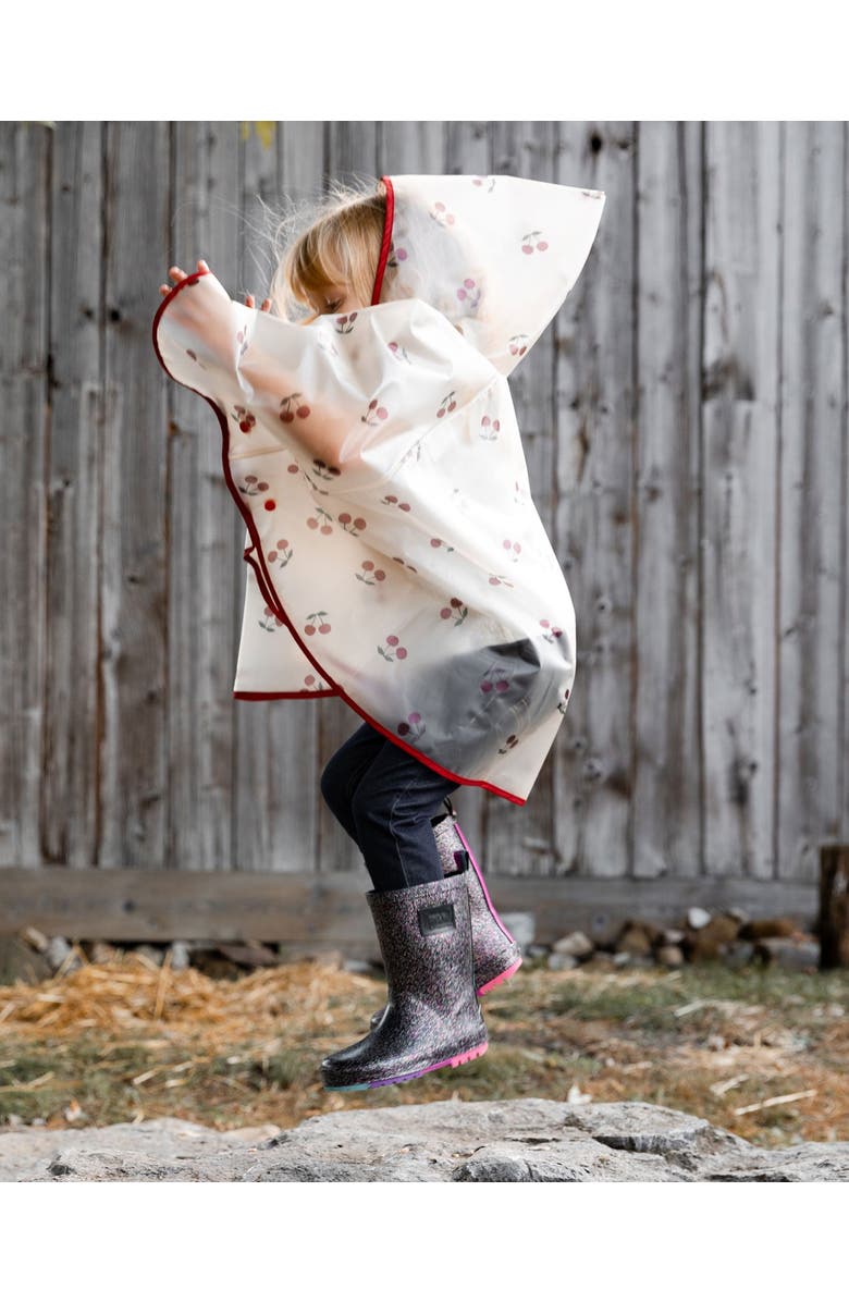 Deux par Deux Little Girl's Red Cherry Printed Rain Cape, Alternate, color, 