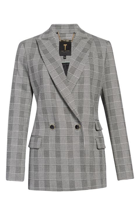 Plaid Double Breasted Longline Blazer