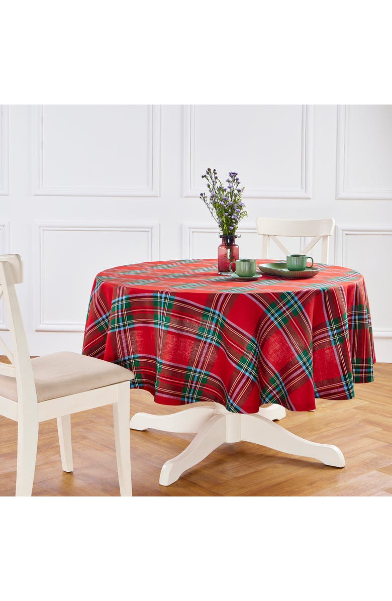 Solino Home Linen Round Tablecloth - Madras Holiday Plaid, Main, color, Red