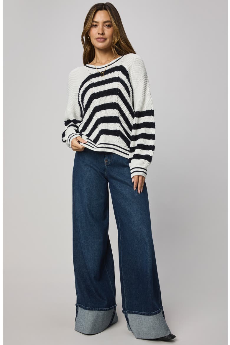 Vienna Chevron Cotton Sweater, Alternate, color, WHITE/ NAVY BLUE