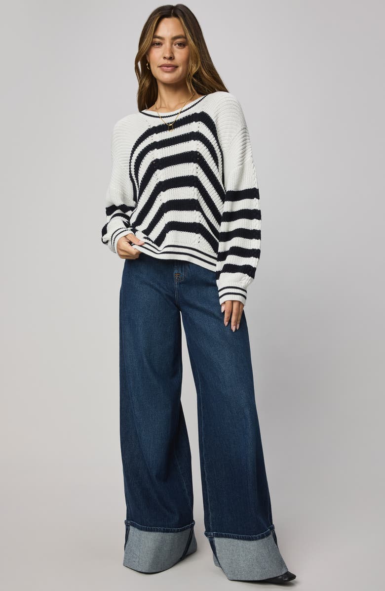 Splendid Vienna Chevron Cotton Sweater, Alternate, color, White/ Navy Blue