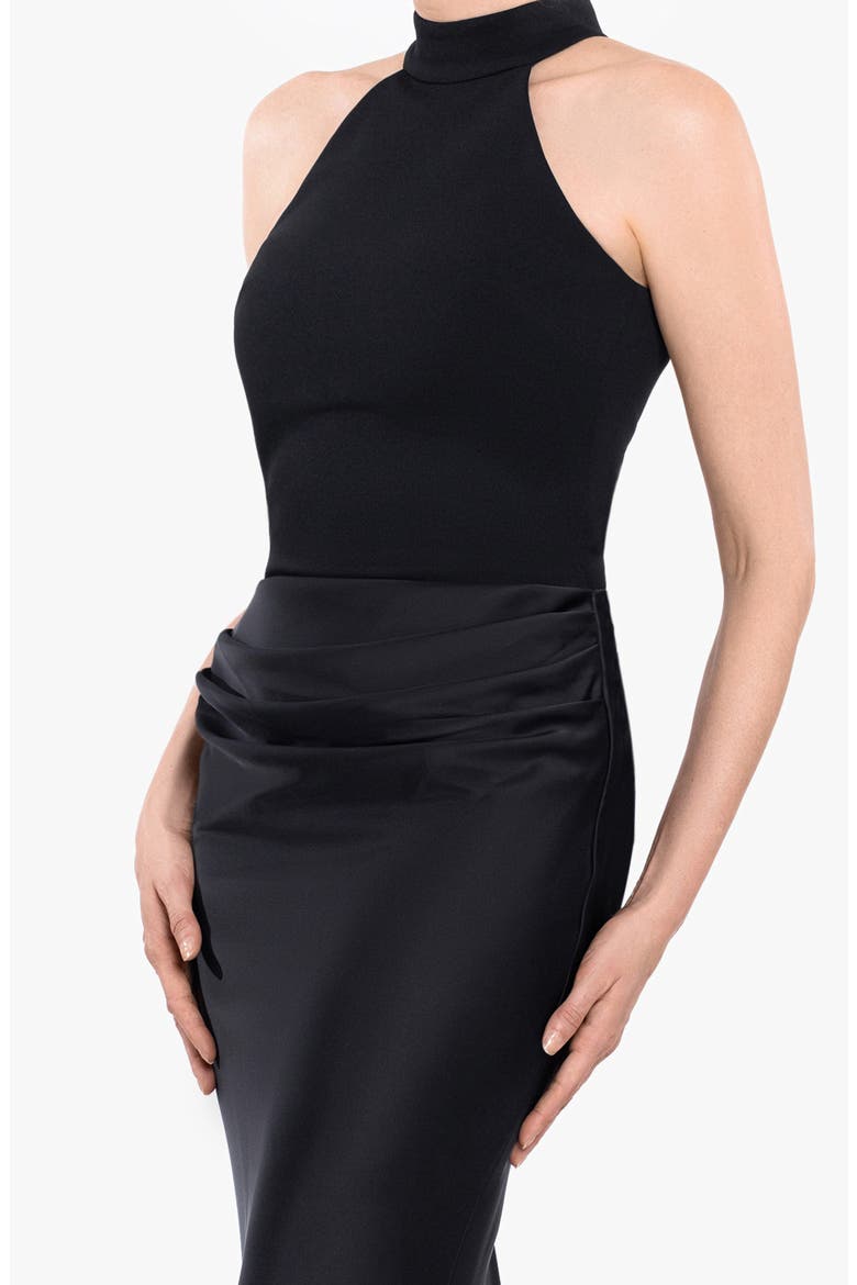 Sleeveless Mock Neck Satin Gown, Alternate, color, BLACK