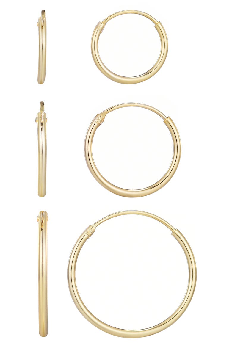 Set of 3 Assorted 925 Sterling Silver Hoop Earrings, Main, color, GOLD