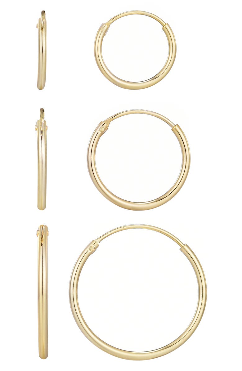 ADORNIA FINE Set of 3 Assorted 925 Sterling Silver Hoop Earrings, Main, color, Gold