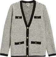 Anne Klein Contrast Trim Tweed Cardigan