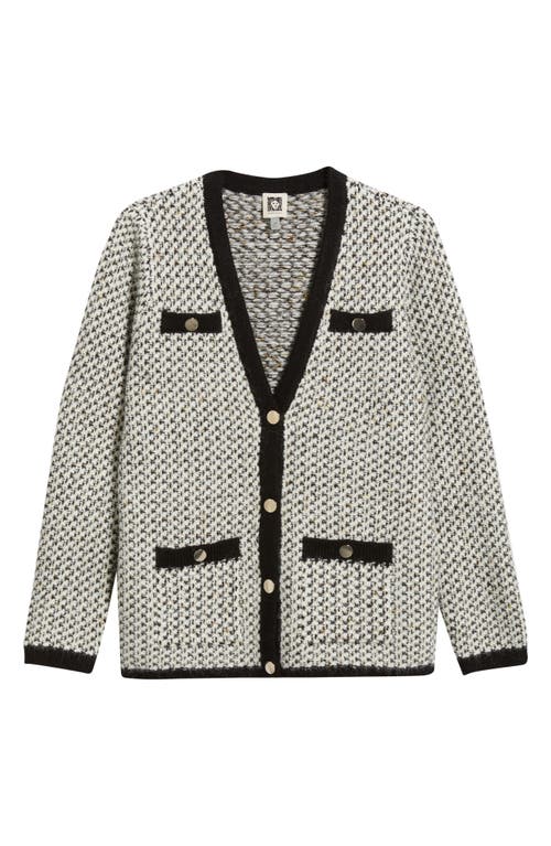 Anne Klein Contrast Trim Tweed Cardigan In Gray