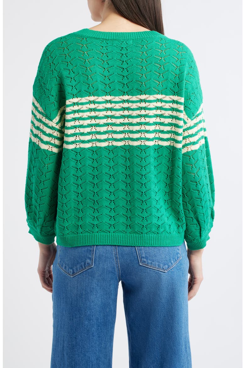 Pointelle Stripe Sweater, Alternate, color, GOLF GREEN/ IVORY