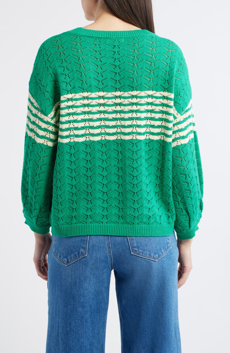 Wit & Wisdom Pointelle Stripe Sweater, Alternate, color, Golf Green/ Ivory