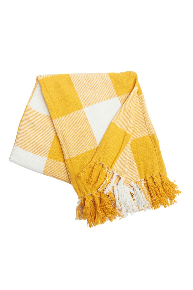 Franklin Ochre Yellow Plaid 100% Cotton Accent Throw Blanket 50" x 60", Main, color, Yellow