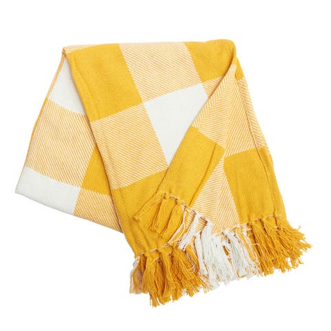 Franklin Ochre Yellow Plaid 100% Cotton Accent Throw Blanket 50" x 60"