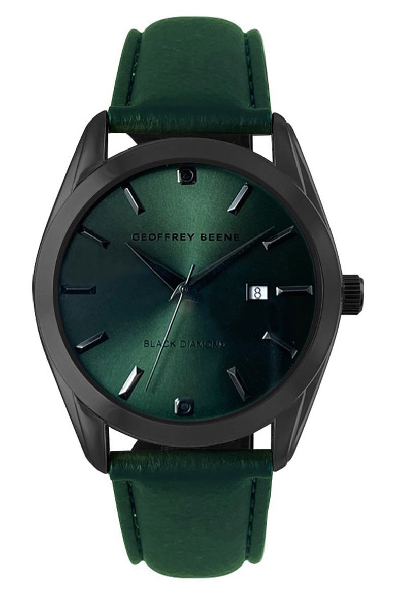 Genuine Black Diamond Leather Strap Watch, 41mm - 0.001ct., Main, color, GREEN/ GUNMETAL