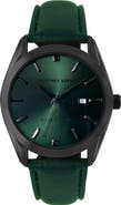 GEOFFREY BEENE Genuine Black Diamond Leather Strap Watch, 41mm - 0.001ct.