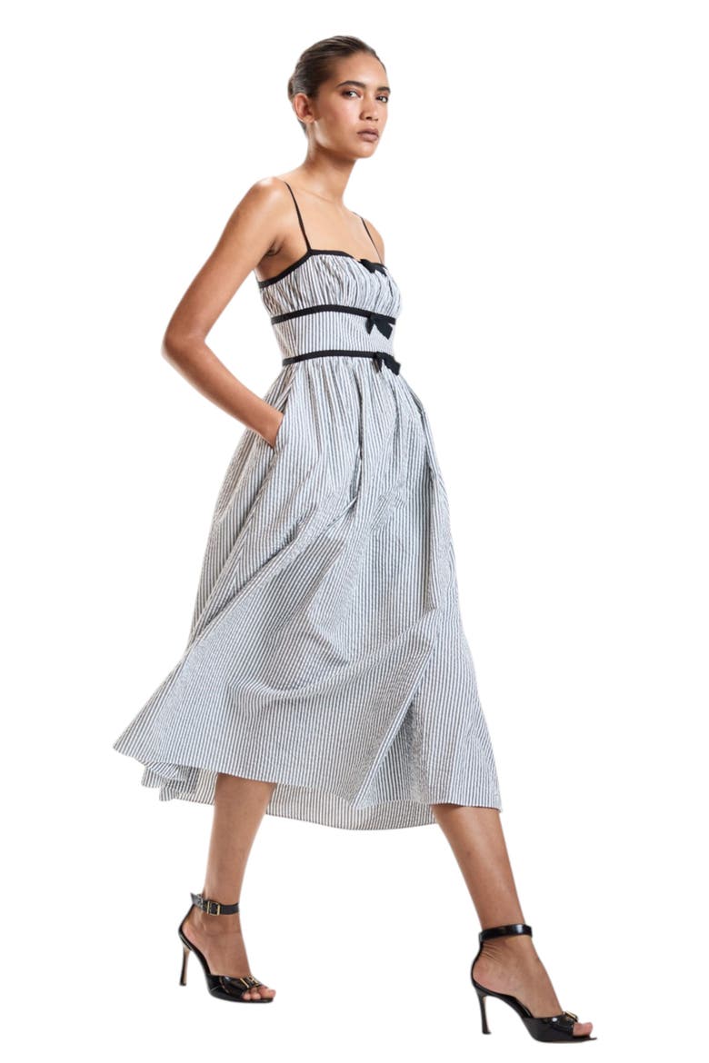 Seersucker Midi Dress, Alternate, color, Black Pinstripe