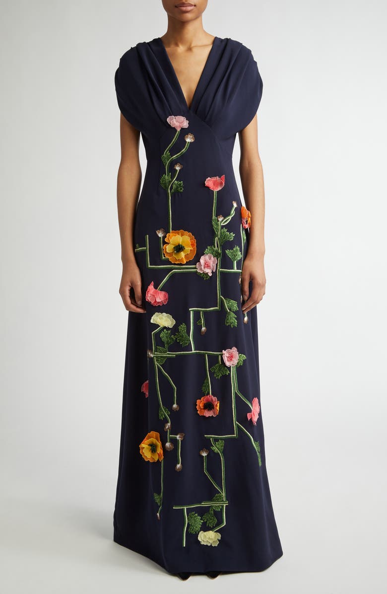 Lela Rose Floral Embroidered Gown, Main, color,