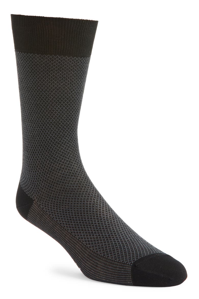 Geometric Jacquard Dress Socks, Main, color, BLACK