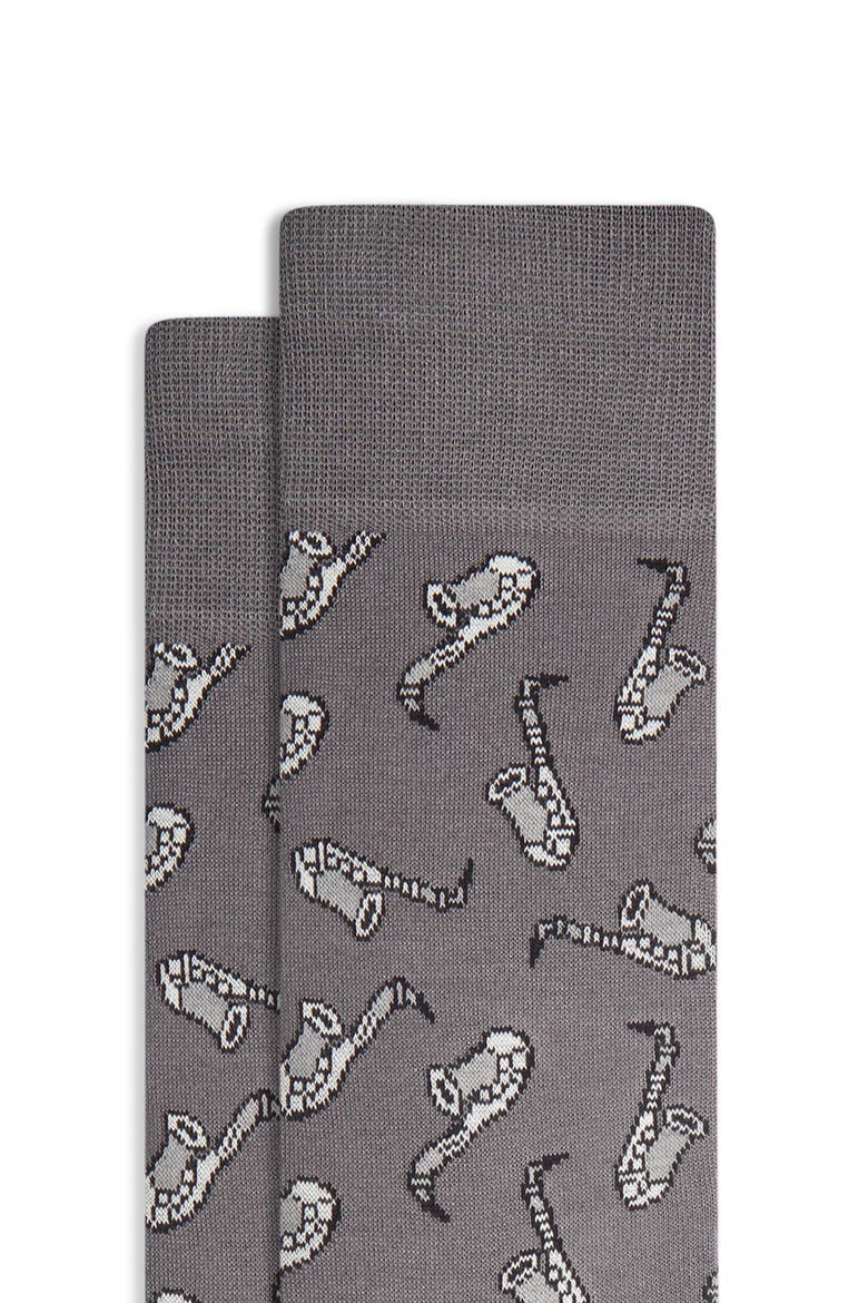 Saxophone Pattern Cotton Blend Dress Socks, Alternate, color, BLACK