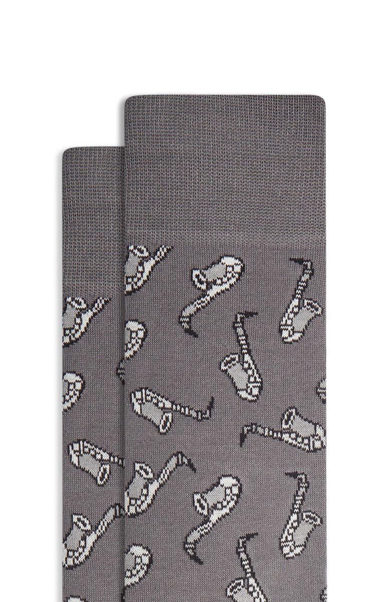 Bugatchi Saxophone Pattern Cotton Blend Dress Socks, Alternate, color, 