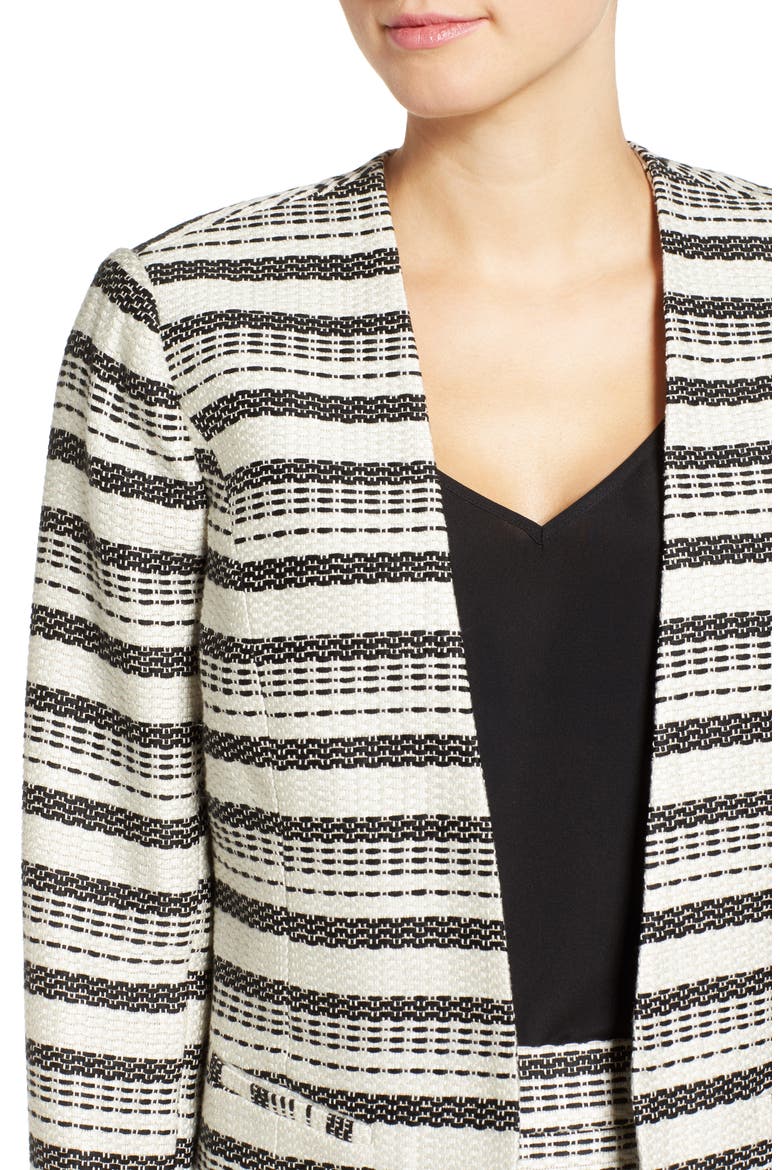 LONG SLEEVE NO CLOSURE JACKET, Alternate, color, IVORY- BLACK TWEED