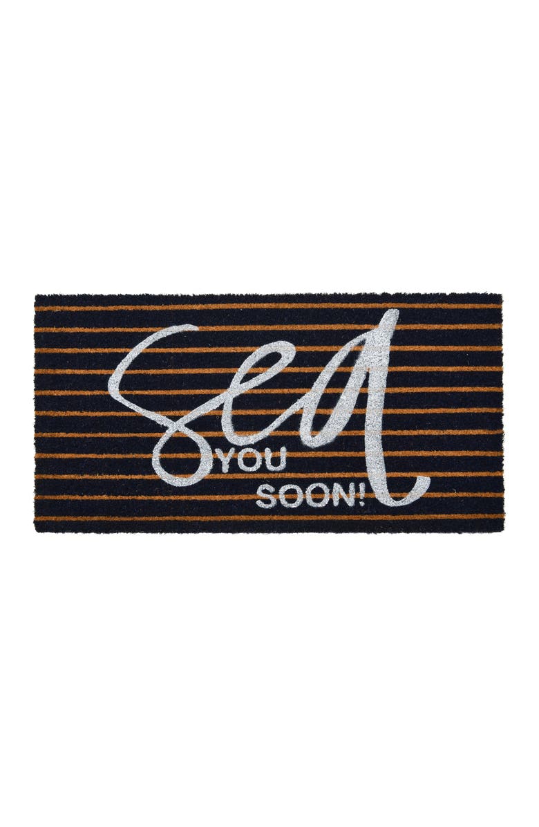 Storied Home Coir "Sea You Soon" Entry Doormat, Navy Stripe Design, Main, color, 