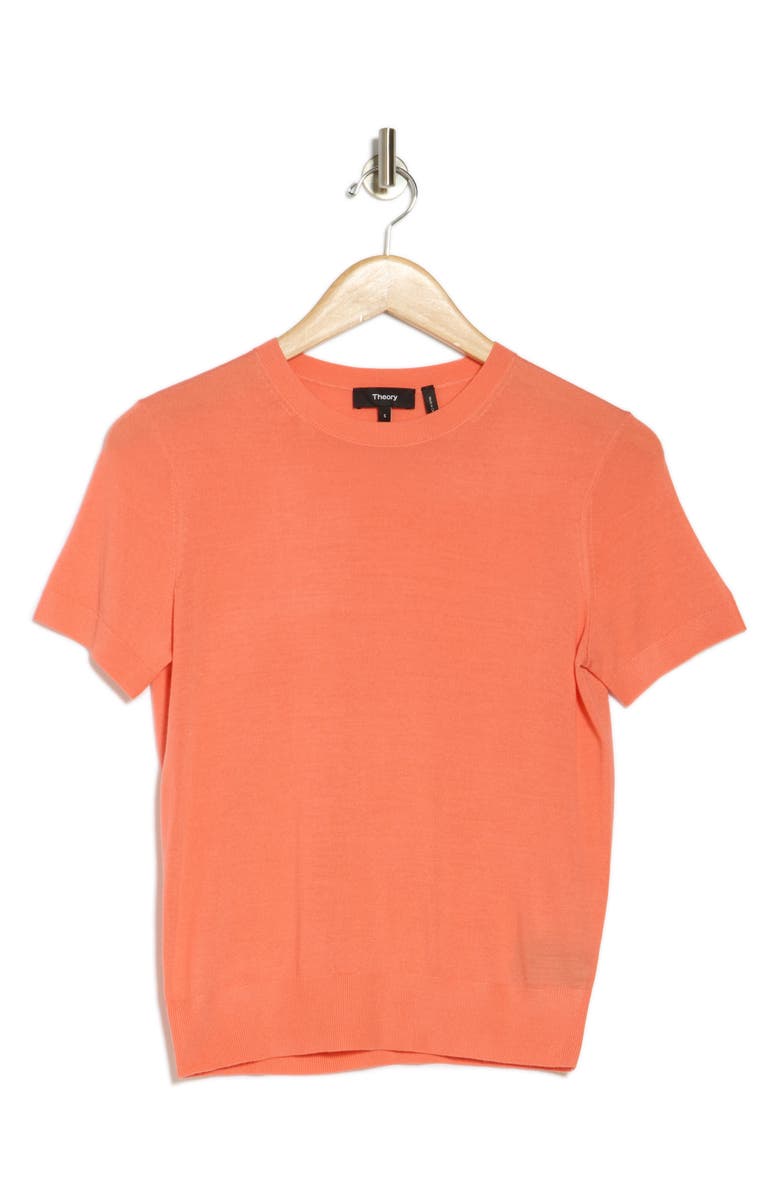 Theory P Regal Short Sleeve Wool Blend Sweater, Alternate, color, Brt Coral