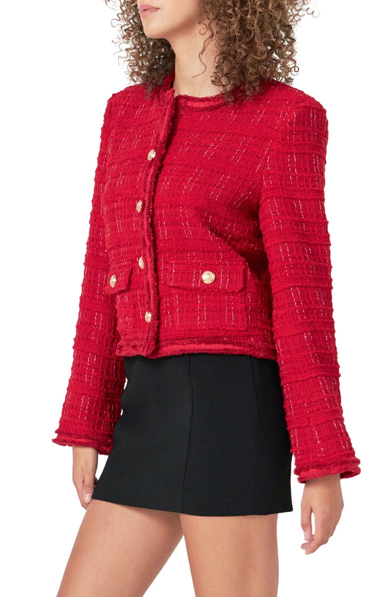 Endless Rose Fringe Trim Tweed Jacket, Alternate, color, 