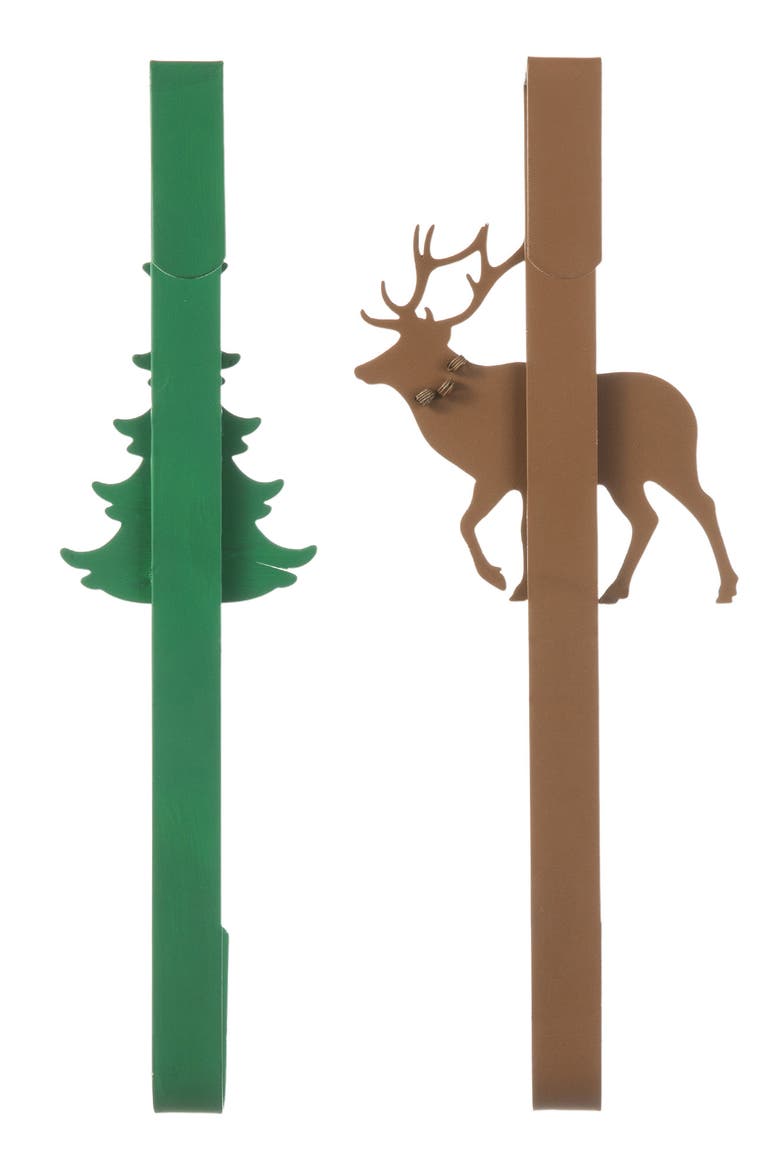 Christmas Metal Tree & Reindeer Wreath Hanger, Alternate, color, Green