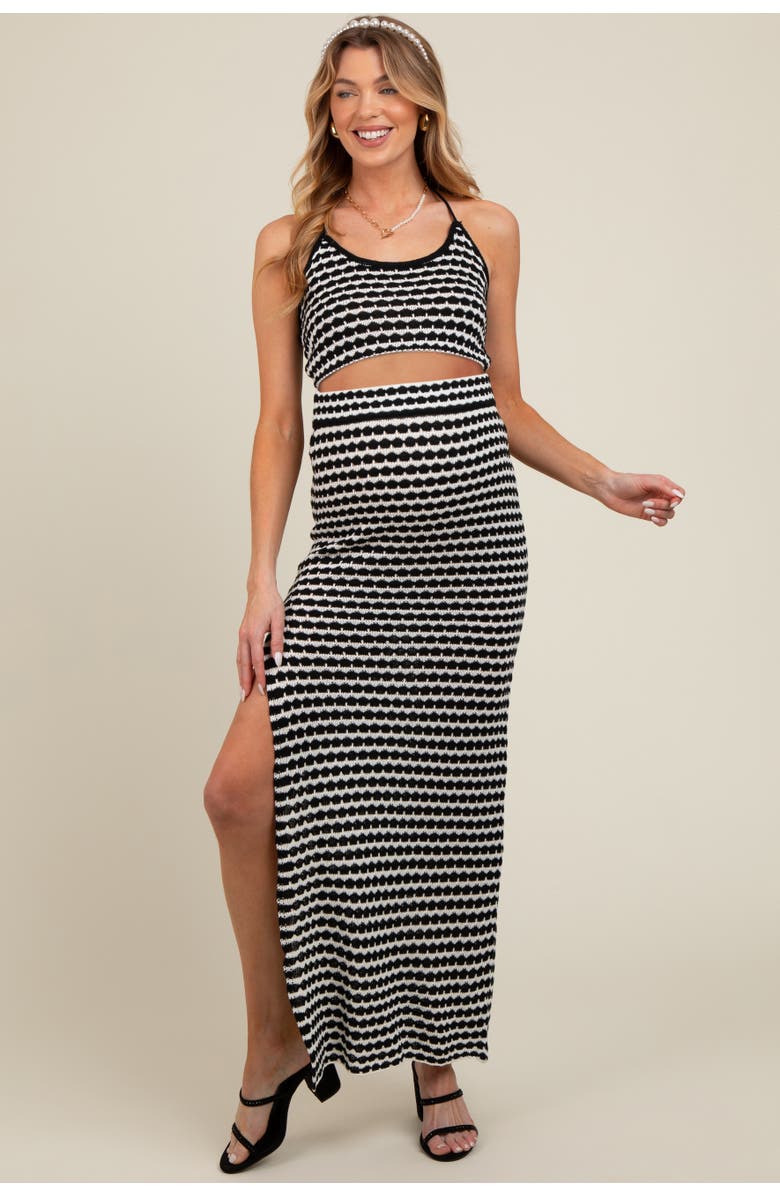 PinkBlush Striped Crochet Crop Swimsuit Cover Up Set, Alternate, color, Black